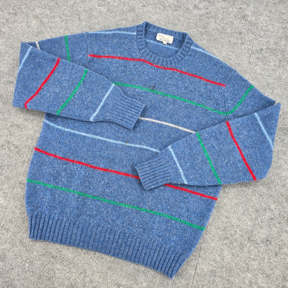 Vintage Deans of Scotland Shetland Wool Striped Sweater Blue Mens 48 Trimingham